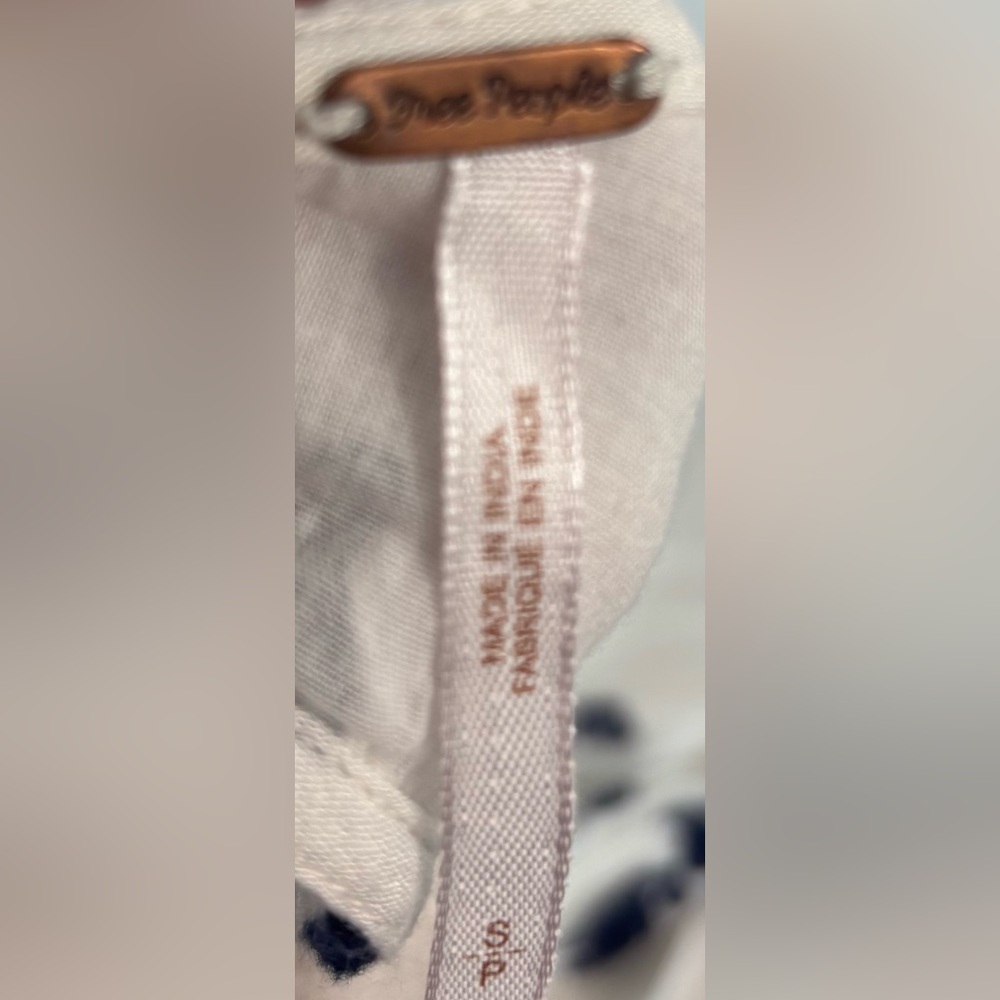 Free People S Boho White Lined Tunic Top with Navy Floral Embroidery - Picture 9 of 12